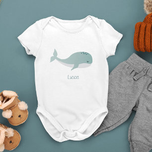 Cute Blue Whale with Personalized Name Baby Strampler