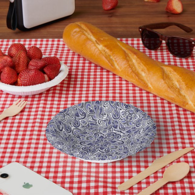 Cute blue white paisley patterns design pappteller (Picknick)