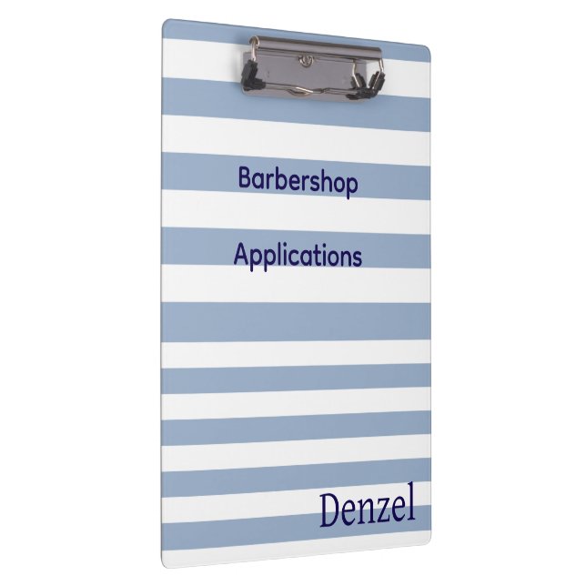 Cute Blue & White Stripe Barbershop Clipboard  Klemmbrett (Rechts)