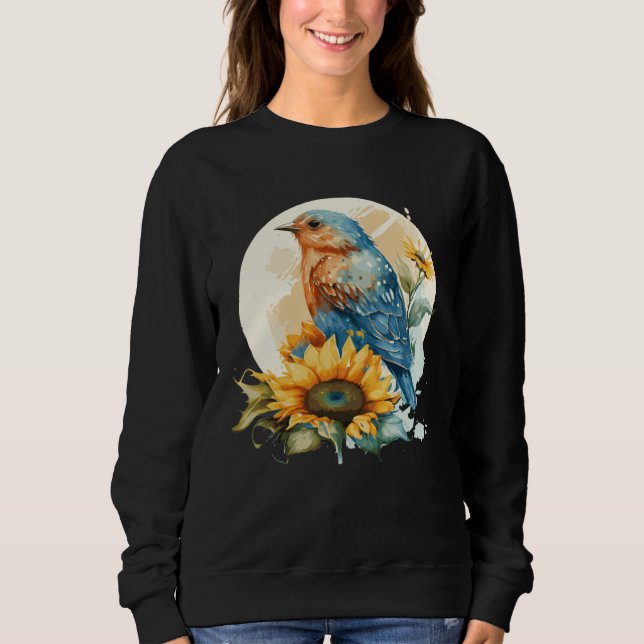 Cute Bluebird Sunflower Birding Bird Sweatshirt (Vorderseite)
