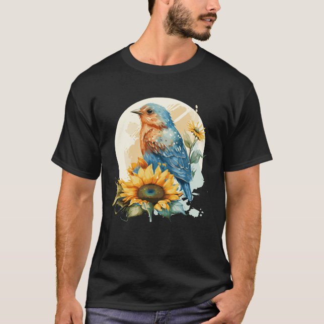Cute Bluebird Sunflower Birding Bird T-Shirt (Vorderseite)