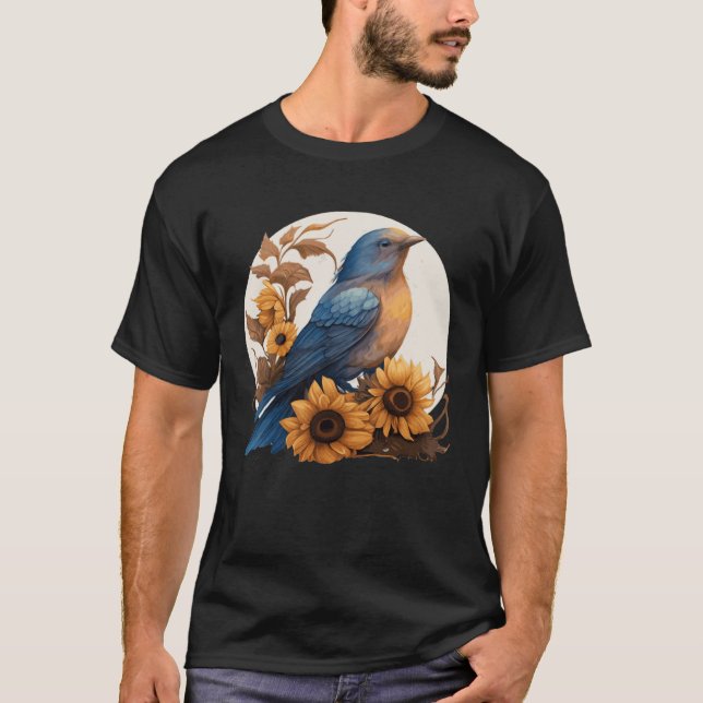Cute Bluebird Sunflower Floral Watercolor Bluebird T-Shirt (Vorderseite)