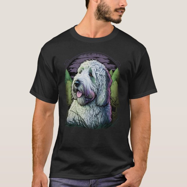 Cute Bobtail Dog on Old English Sheepdog T-Shirt (Vorderseite)