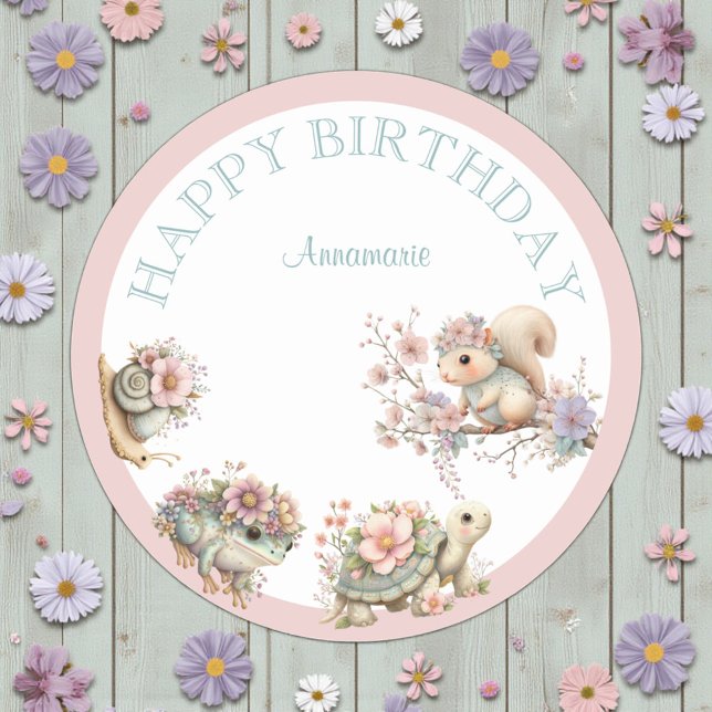Cute Boho Animal Birthday Party Runder Aufkleber (Von Creator hochgeladen)
