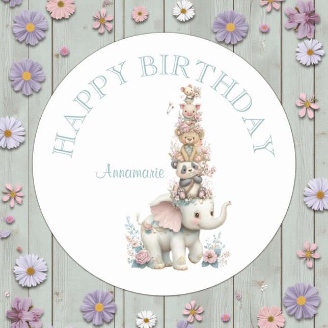 Cute Boho Animal Birthday Party Runder Aufkleber (Von Creator hochgeladen)