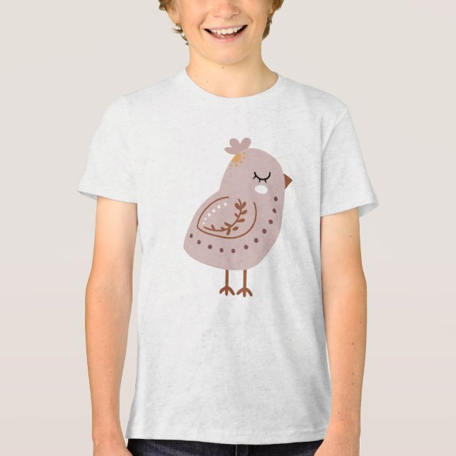 Cute Boho Bird Illustration in Neutral Pastel  Tri-Blend Shirt (Vorderseite)