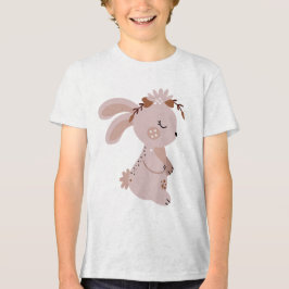 Cute Boho Bunny with Floral Headband Tri-Blend Shirt
