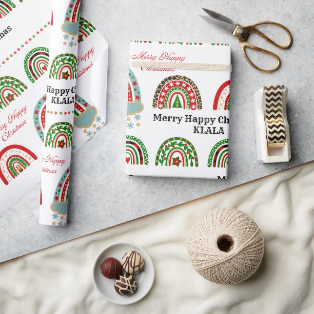 Cute Boho Christmas Rainbow Plaid Leopard Holiday Geschenkpapier (Kunsthandwerk)