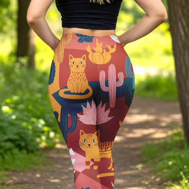 Cute Boho Desert Cats Cactus Succulent Pattern Leggings (Von Creator hochgeladen)