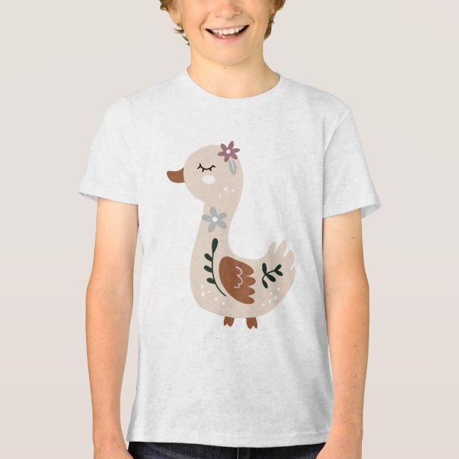 Cute Boho Goose Illustration in Neutral Pastel  Tri-Blend Shirt (Vorderseite)