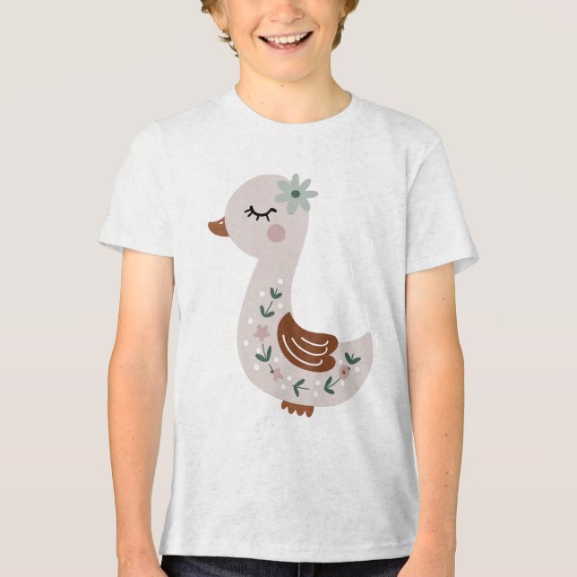 Cute Boho Goose with Floral Details Pastel Tri-Blend Shirt (Vorderseite)