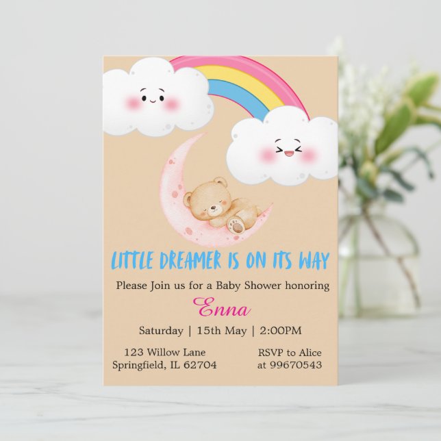Cute Boho Little Dreamer Baby Shower Invitation  Karte (Stehend Vorderseite)