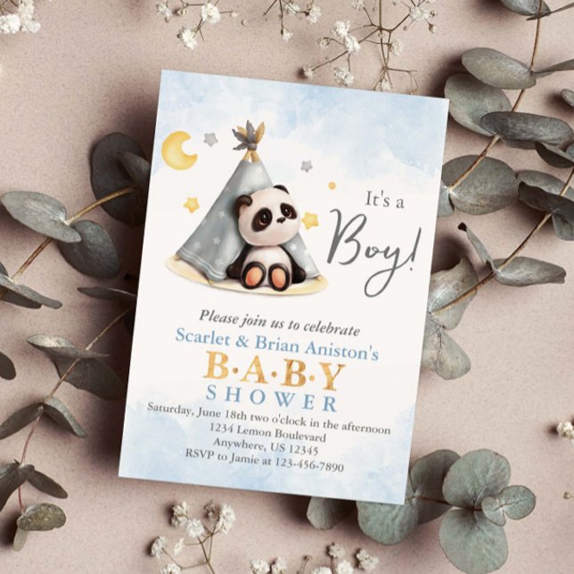 Cute Boho Panda in Tent Baby Shower Einladung (Von Creator hochgeladen)