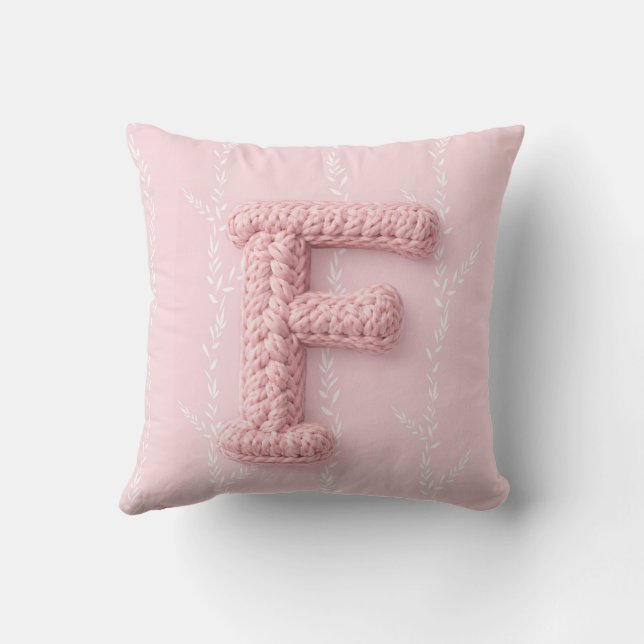 Cute boho pink crocheted letter F Round Pillow Kissen (Rückseite)