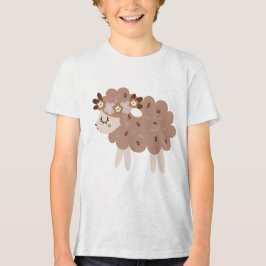 Cute Boho Sheep with Floral Crown Pastel Nursery Tri-Blend Shirt