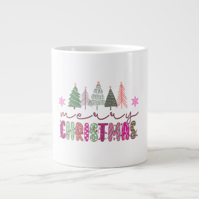 Cute Boho Xmas Tree Sublimation Design Jumbo-Tasse (Vorderseite)