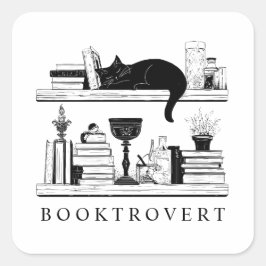 Cute Booktrovert Book Lover's Cat Quadratischer Aufkleber
