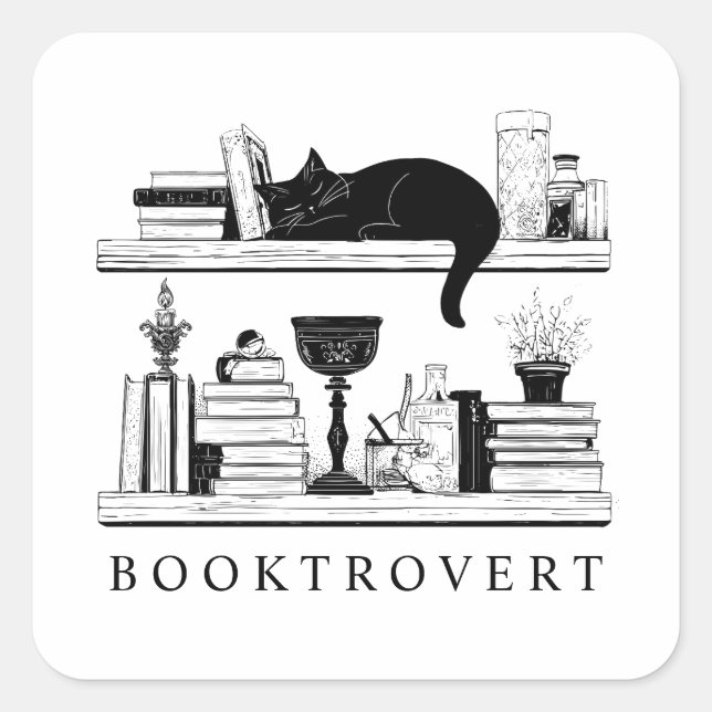 Cute Booktrovert Book Lover's Cat  Quadratischer Aufkleber (Vorderseite)
