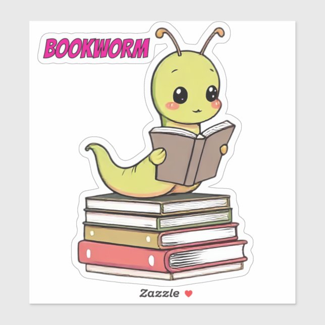 Cute Bookworm Sticker | Adorable Reading Worm  (Blatt)