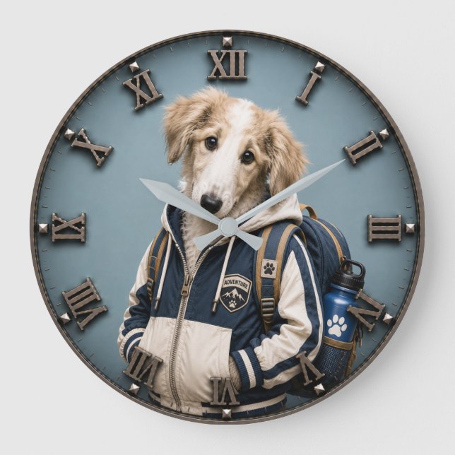 Cute Borzoi Puppy  Große Wanduhr (Vorderseite)