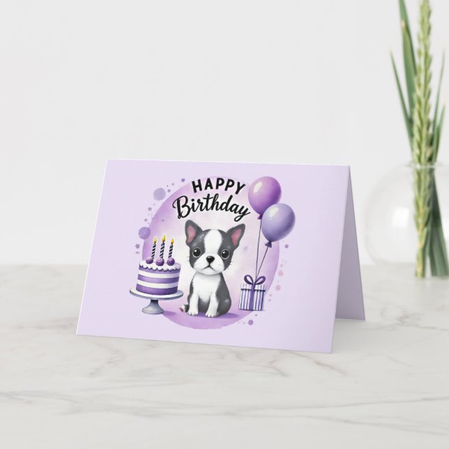 Cute Boston Terrier Birthday Card  Dankeskarte (Vorderseite)