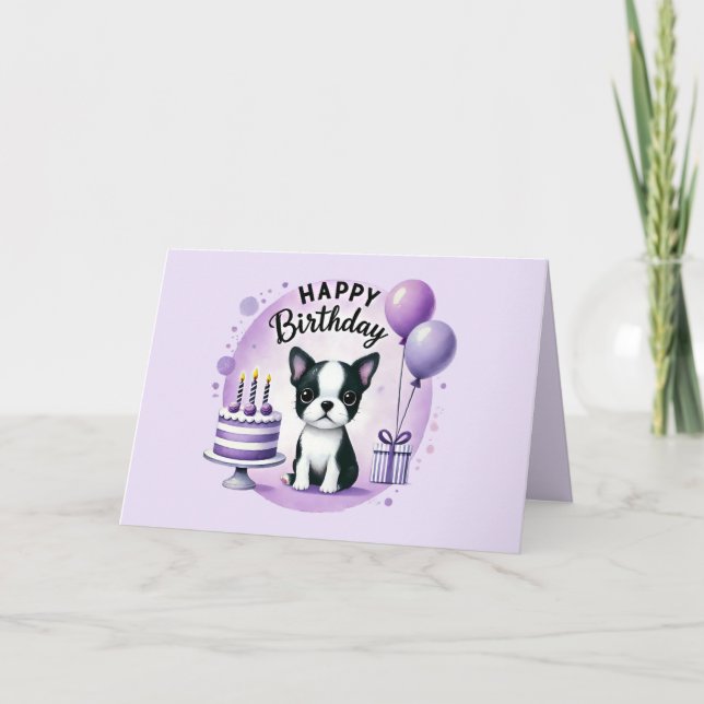 Cute Boston Terrier Birthday Card  Dankeskarte (Vorderseite)