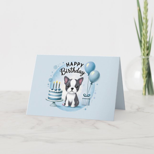 Cute Boston Terrier Birthday Card  Dankeskarte (Vorderseite)