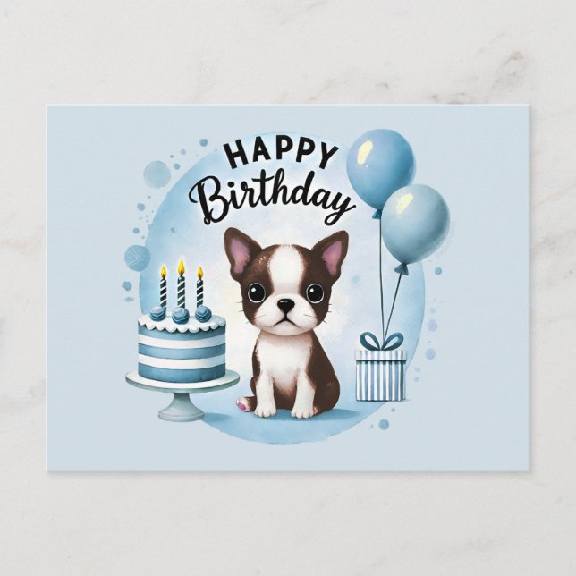 Cute Boston Terrier Birthday PostCard  Postkarte (Vorderseite)