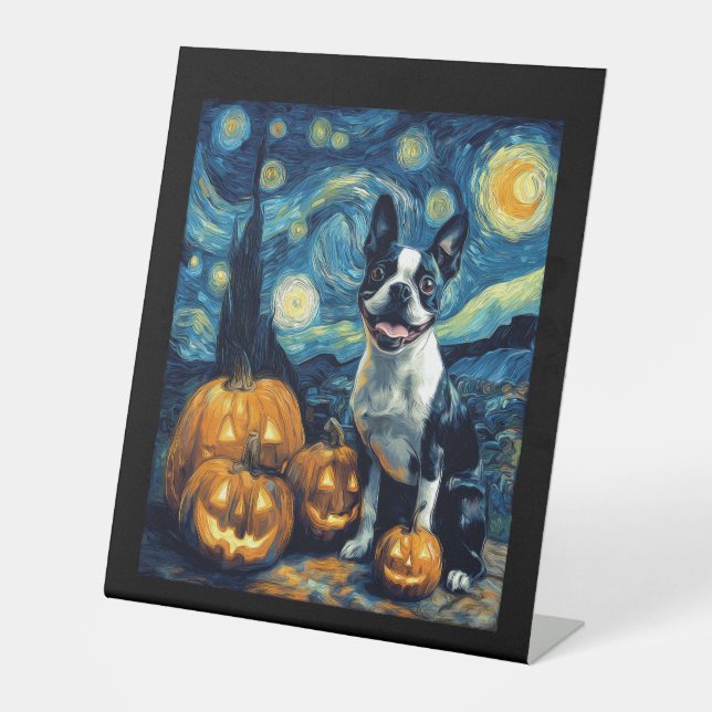 Cute Boston Terrier Dog Halloween Jack O Lantern P Sockelschild (Vorderseite)