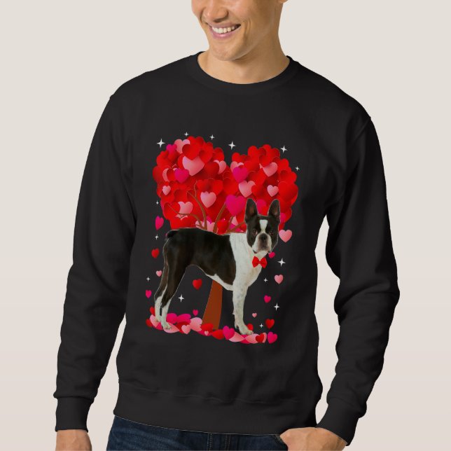Cute Boston Terrier Dog Valentines Day Heart Puppy Sweatshirt (Vorderseite)