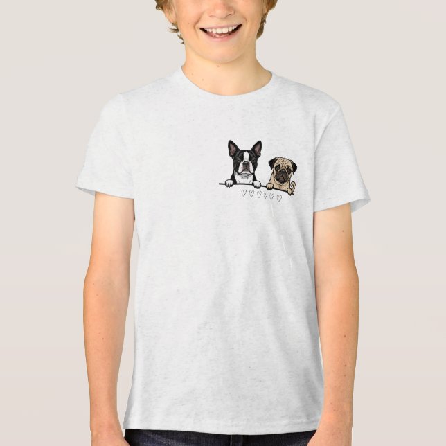 Cute Boston Terrier & Pug Dog for dog lovers Tri-Blend Shirt (Vorderseite)