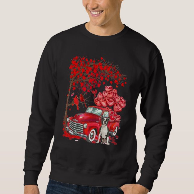 Cute Boston Terrier Valentine Tree - Dogs Hearts T Sweatshirt (Vorderseite)