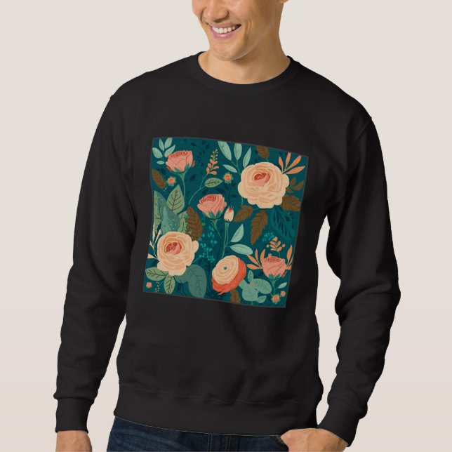 Cute Botanical Roses Illustration Gorgeous Flower  Sweatshirt (Vorderseite)