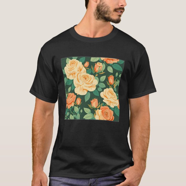 Cute Botanical Roses Illustration Gorgeous Flower  T-Shirt (Vorderseite)