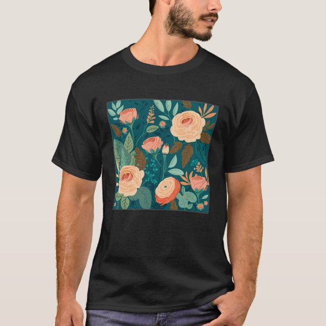 Cute Botanical Roses Illustration Gorgeous Flower  T-Shirt (Vorderseite)