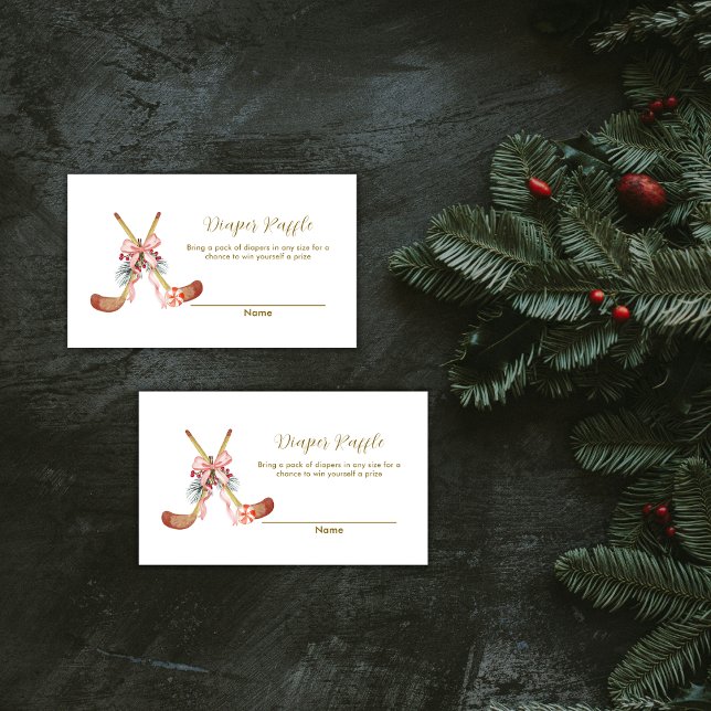 Cute Bow Hockey Girl Diaper Raffle Baby Shower  Begleitkarte (Cute Bow Hockey Girl Diaper Raffle Baby Shower Enclosure Card)