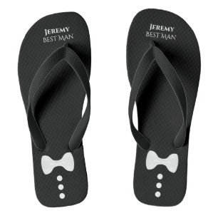 Cute Bow Tie & Buttons Black Best Man Wedding Flip Flops