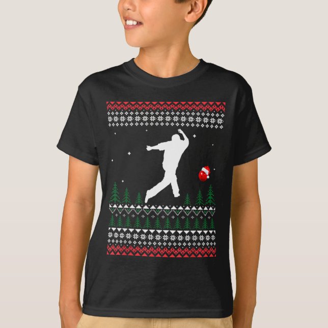 Cute Bowling Player Santa Claus Hat Ugly Christmas T-Shirt (Vorderseite)