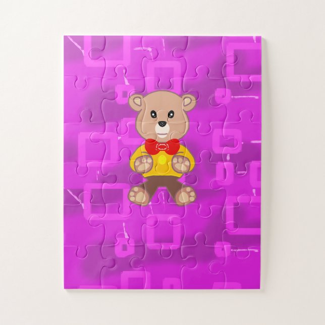 Cute Bowtie Teddy Bear Pink Geometric  Puzzle (Vertikal)