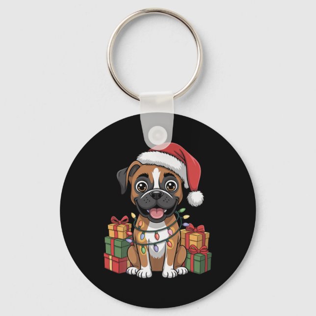 Cute Boxer Christmas Xmas Design Funny Dog Lover H Schlüsselanhänger (Vorderseite)