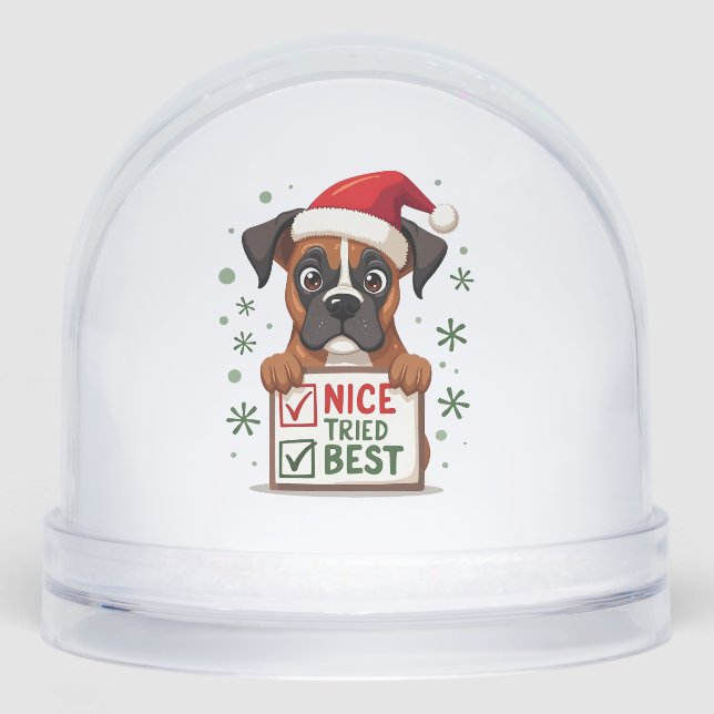Cute Boxer dog Dog Christmas Nice Tried my Best  ( Schneekugeln (Vorderseite)