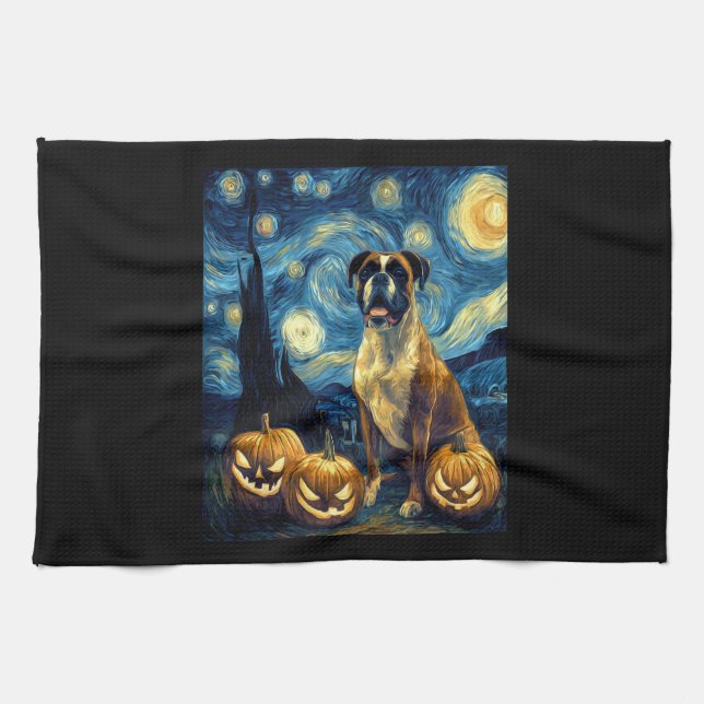 Cute Boxer Halloween Jack O Lantern Pumpkin Face S Geschirrtuch (Horizontal)