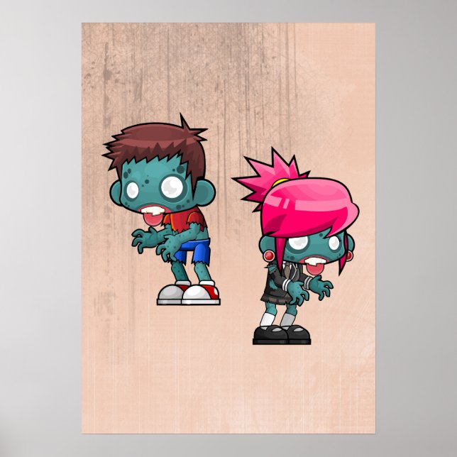 Cute Boy and Girl Zombie Illustration Poster (Vorne)