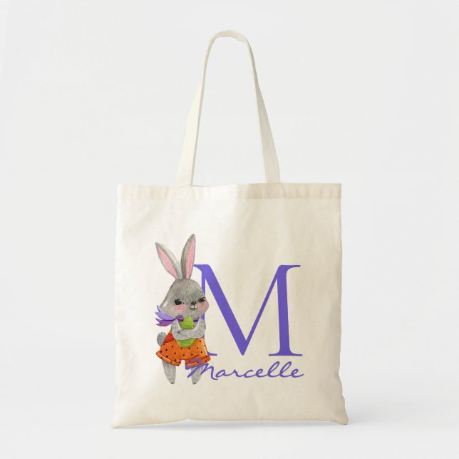 Cute Boy Easter Bunny Initial and Name Tote Bag Tragetasche (Vorne)