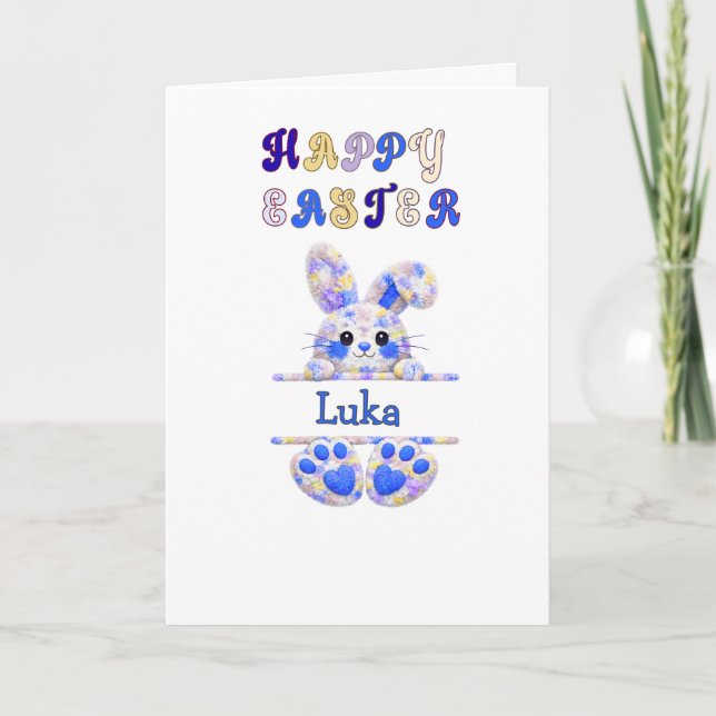 Cute Boy Easter Bunny Personalize Karte (Vorderseite)