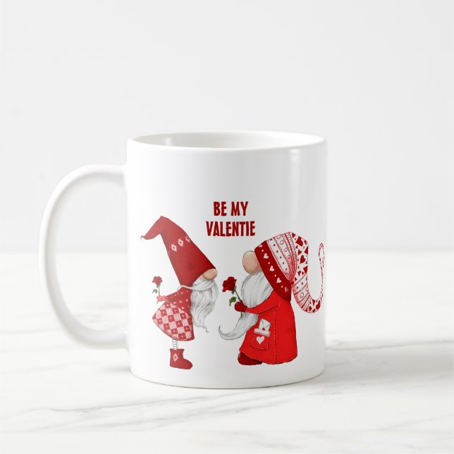 Cute Boy & Girl Valentines Gnome Be My Valentine Kaffeetasse (Links)