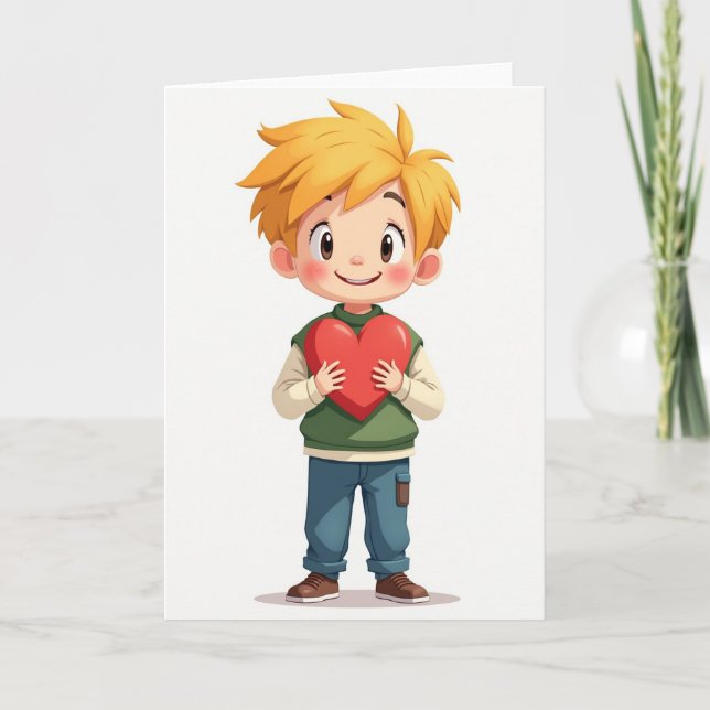 Cute Boy Love Heart Card Karte (Vorderseite)