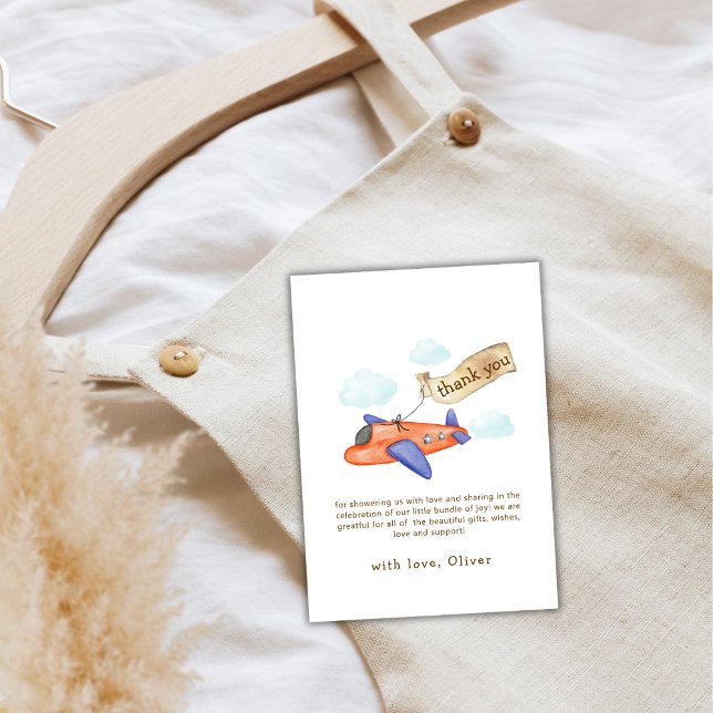 Cute Boy Minimal Aviator Airplane Baby Shower  Dankeskarte (Cute Boy Minimal Aviator Airplane Baby Shower Thank You Card)
