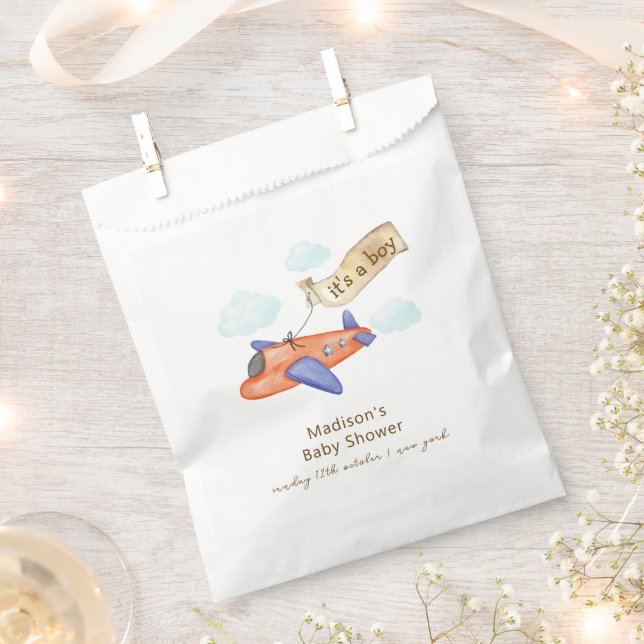 Cute Boy Minimal Aviator Airplane Baby Shower  Geschenktütchen (Ausgeschnitten)