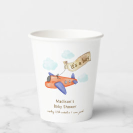Cute Boy Minimal Aviator Airplane Baby Shower  Pappbecher